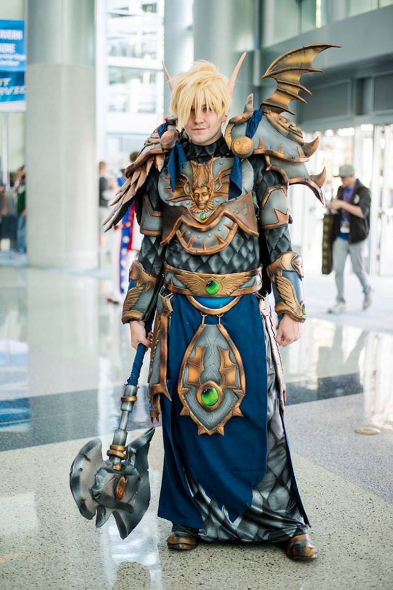 A Blood Elf Paladin in the Cataclysmic Gladiator’s Redemption armor set from World of Warcraft.